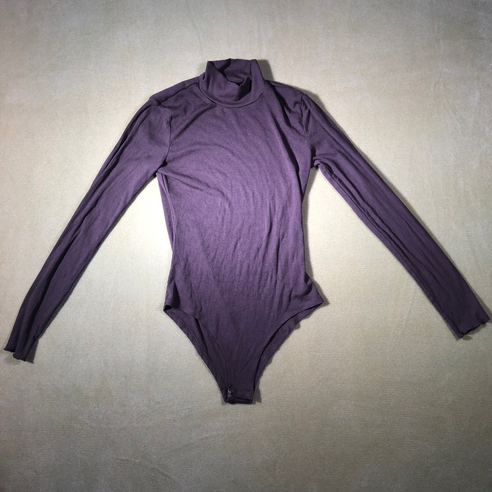 Cider Bodysuit Womens XS Purple Ribbed Turtleneck Long Sleeve CD20220927185162BS